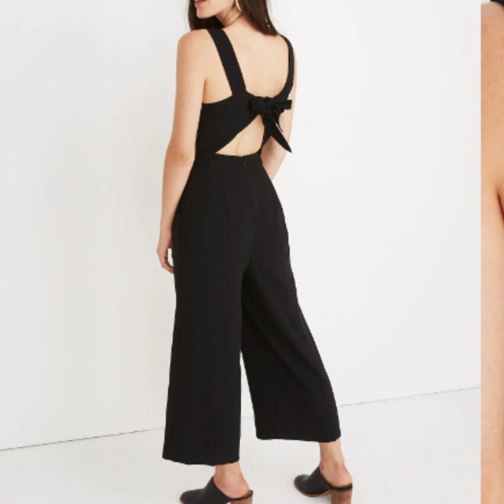 NWT Madewell Apron Bow Back Jumpsuit Black Size 10 Wide Leg Preppy Nautical